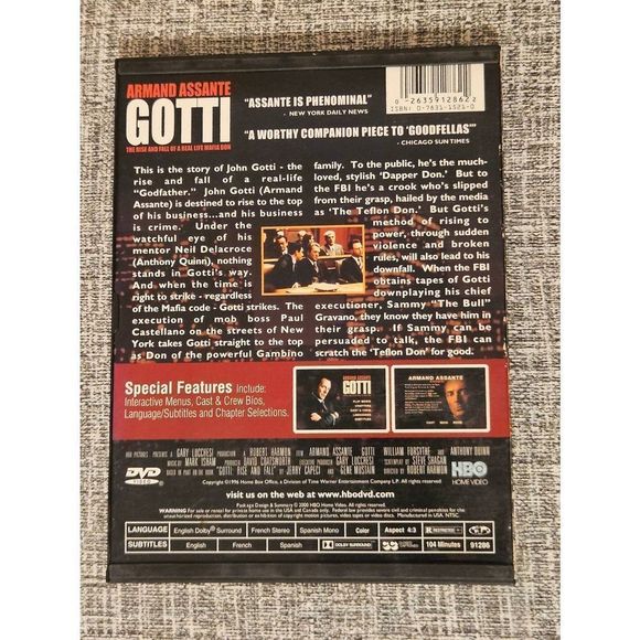 Gotti (DVD, 1996) - Armand Assante Pre-owned Snap Case Gangster Movies untested - Picture 2 of 4